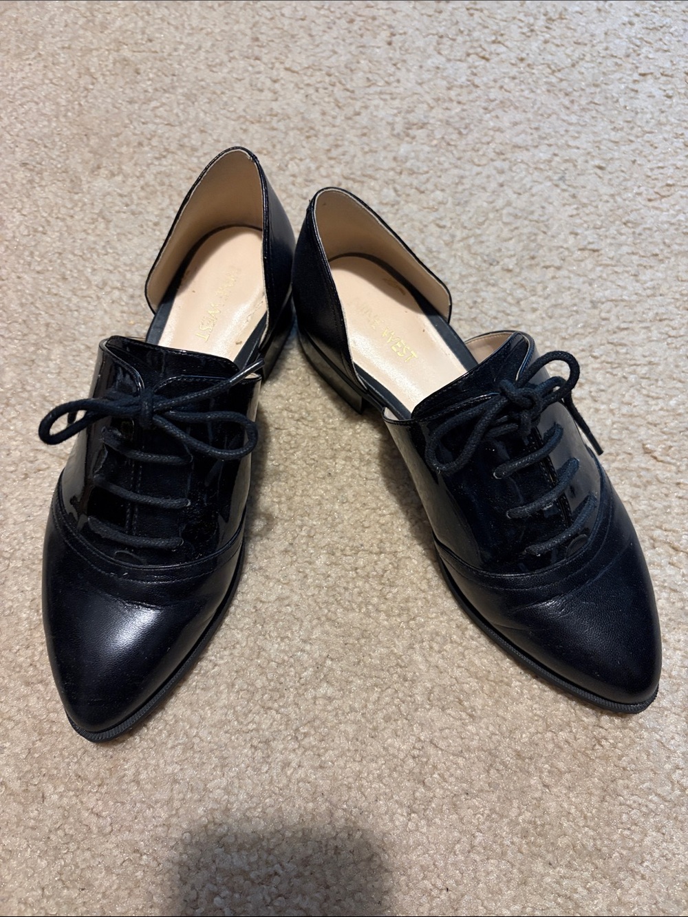 Nine West Black Pointed Lace-Up D'Orsay Flats
